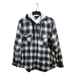 Tough Duck Womens Shirt Sherpa Lined Plaid Shacket Hooded Size XL